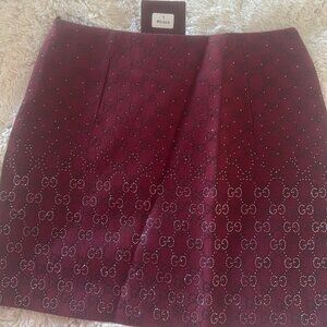 Designer-Inspired Rhinestone Burgundy Skirt